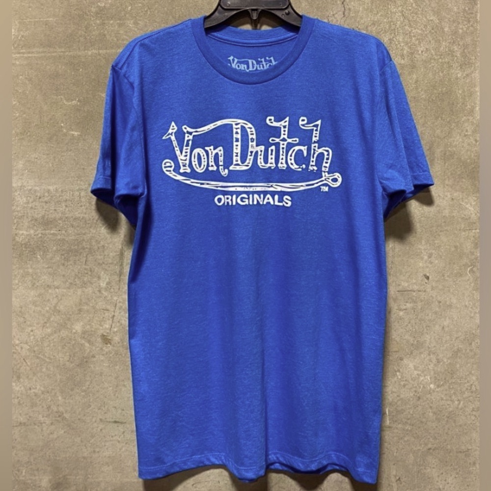 VON DUTCH Originals vintage y2k Blue & white Men's crew graphic t-shirt